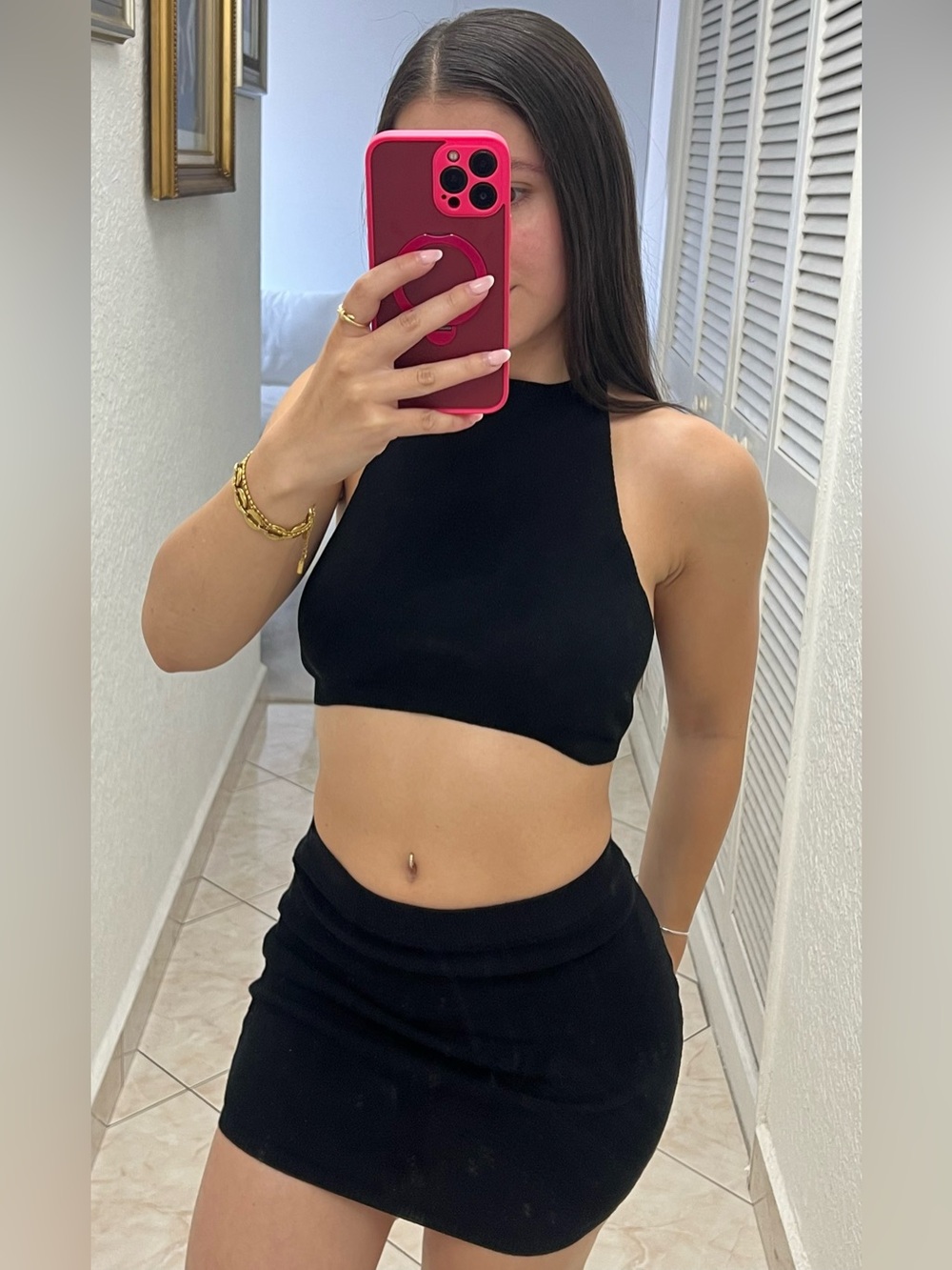 Black Women's Cropped Top & Skirt Set